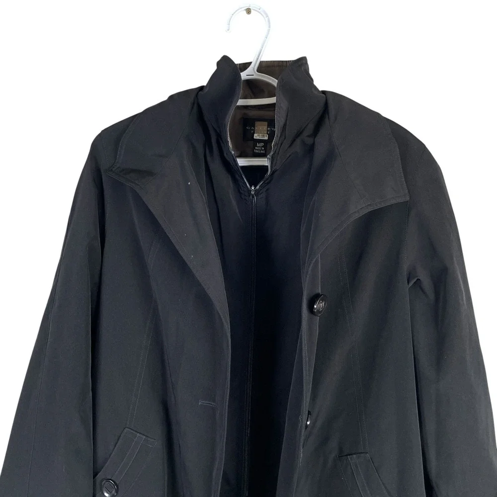 Vintage Gallery Petite Trench Coat Womens Medium Petite PM Black Buttons Long‎